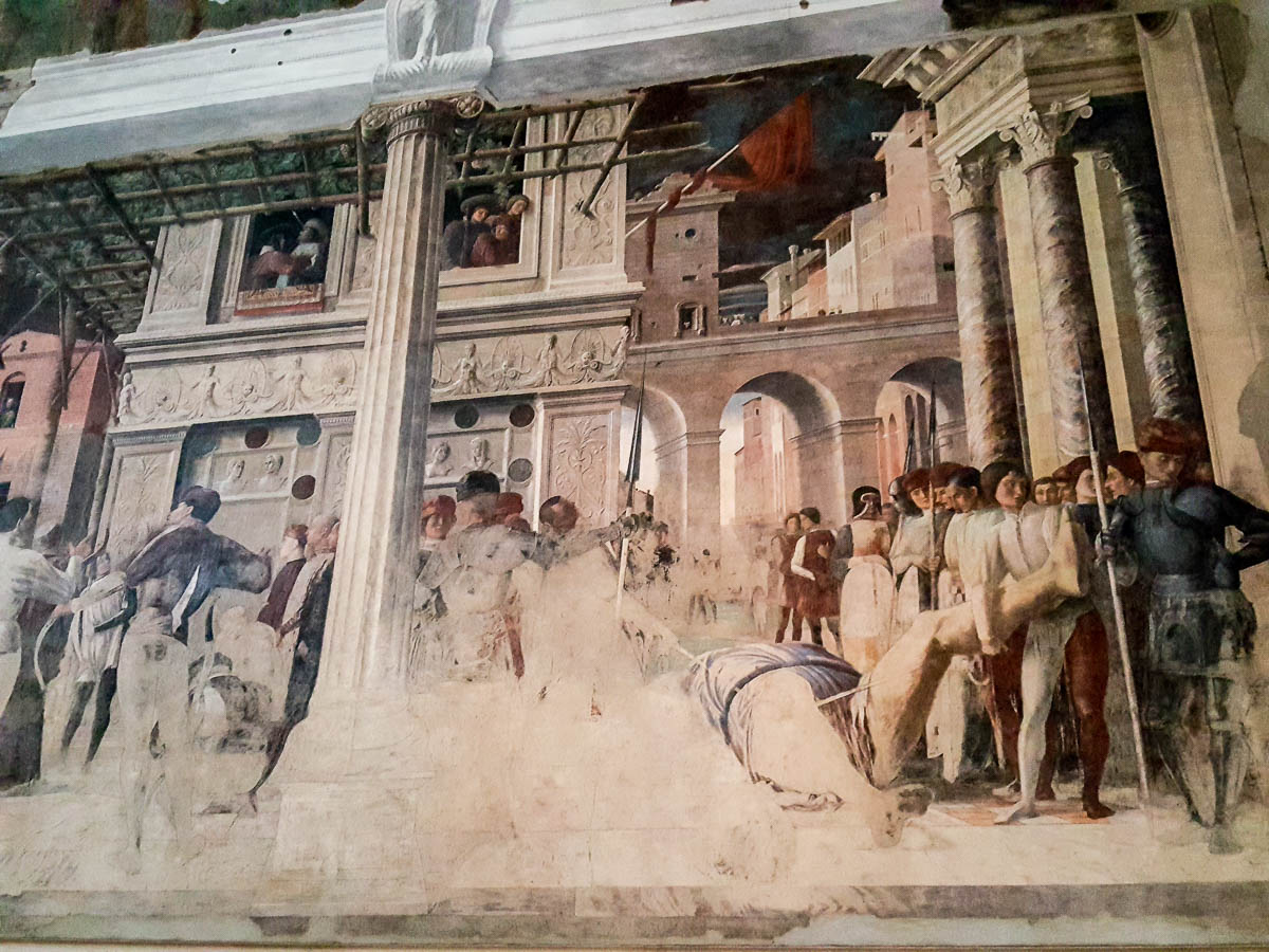 The bottom panel of the Mantegna's frescoes Stories of St. Christopher - Church of the Eremitani, Padua, Italy - www.rossiwrites.com