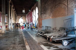The trolleys used to transport the fish from the boats to the market stalls - Rialto Fish Market, Venice, Italy - www.rossiwrites.com
