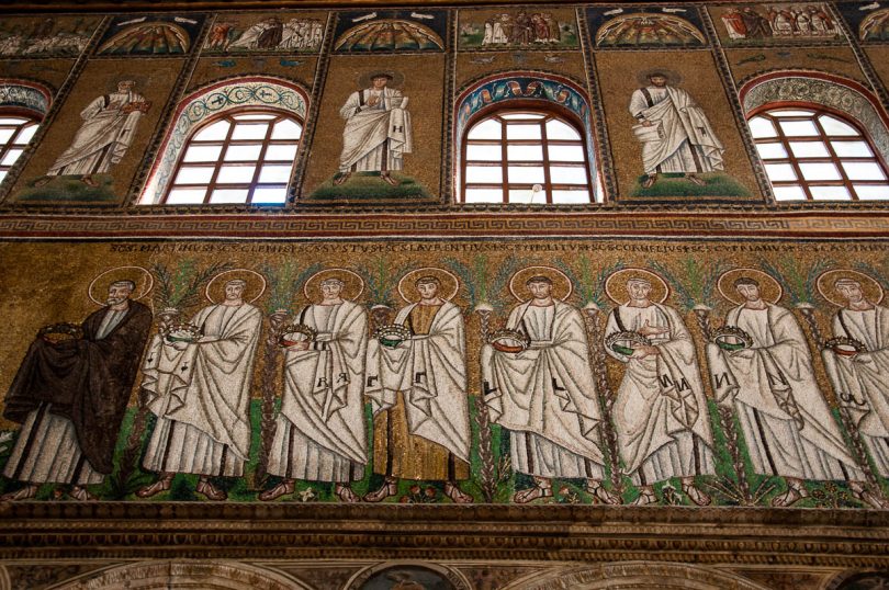 A closeup of the mosaic panels Basilica of Sant'Apollinare Nuovo
