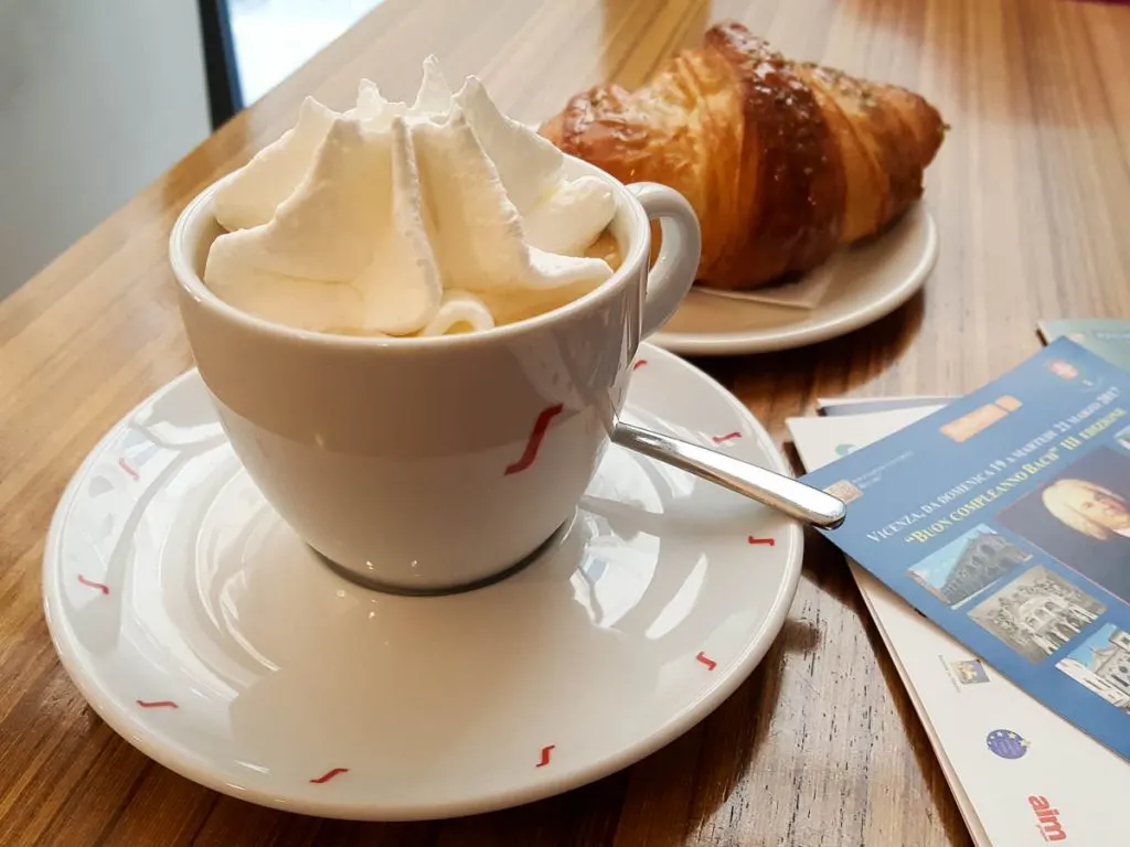 Coffee with whipped cream and brioche - Vicenza, Veneto, Italy - www.rossiwrites.com