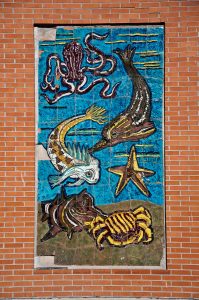 The marine tiled mural on the wall of the wholesale fish market - Chioggia, Veneto, Italy - www.rossiwrites.com