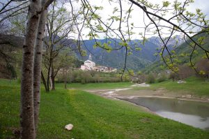 The village seen from the lake path - Laghi, Veneto, Italy - www.rossiwrites.com