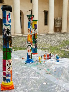 Colourful columns made during a kids' workshop - Palladio Museum, Vicenza, Veneto, Italy - www.rossiwrites.com
