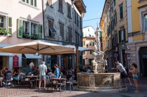 The Fountain of Neptune and Cafe Bontadi at Piazza Cesare Battisti - Historical Centre, Rovereto, Trentino, Italy - www.rossiwrites.com