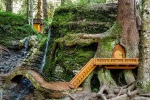 The gnomes' houses with waterfalls - The Gnomes' Village, Asiago, Italy - rossiwrites.com