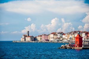 The red lighthouse of the marina - Piran, Slovenia - www.rossiwrites.com
