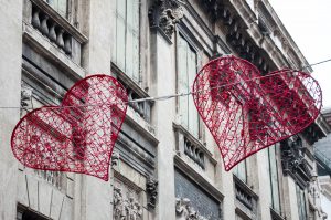 Red Hearts for St. Valentine adorn Corso Fogazzaro in Vicenza, Italy - www.rossiwrites.com