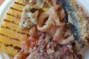 Frito Misto served with a slab of polenta - Veneto, Italy - www.rossiwrites.com