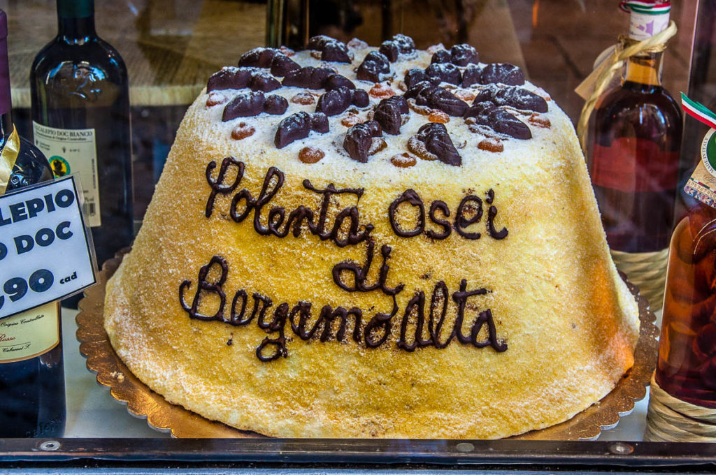 Traditional polenta and osei cake - Bergamo Upper City, Lombardy, Italy - rossiwrites.com