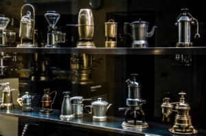 Historical coffee pots - Bontadi Coffee Museum - Rovereto, Italy - www.rossiwrites.com