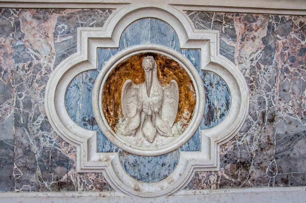 Pelican mother as a Christian symbol of self-sacrifice - Sanctuary of Madonna della Corona - Spiazzi, Veneto, Italy - rossiwrites.com