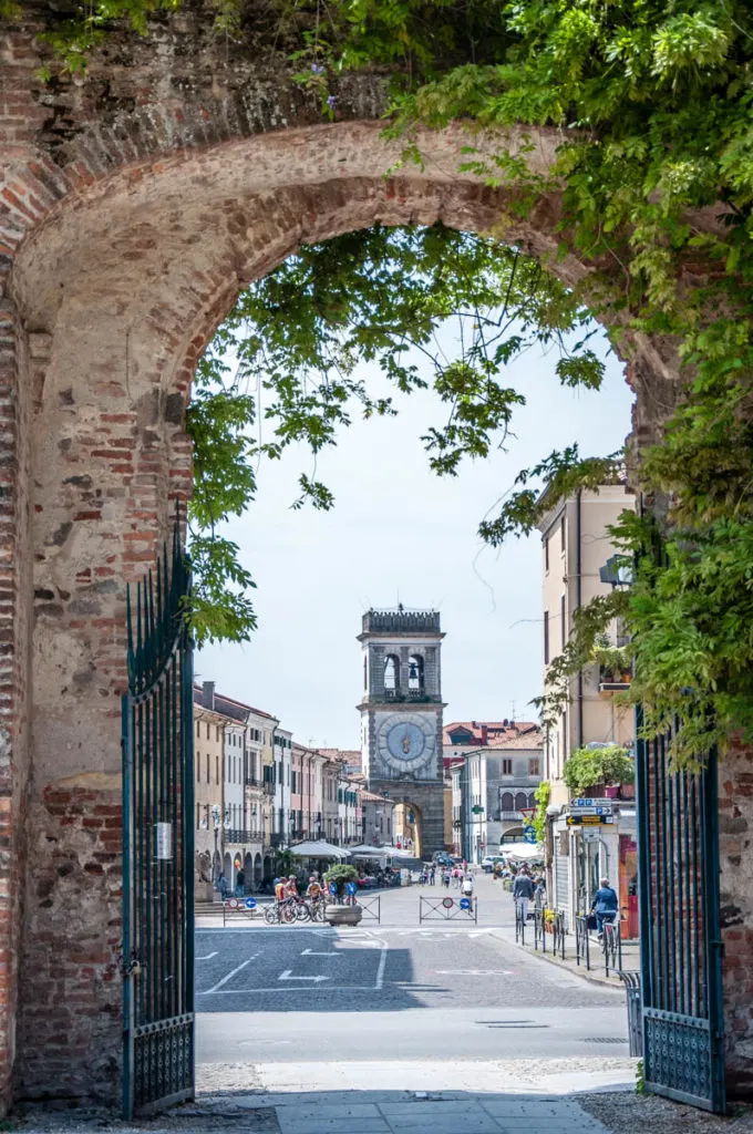 Torre Civica of Porta Vecchia and Corso Matteotti seen from the Public Gardens in Carrara Castle - Este, Veneto, Italy - www.rossiwrites.com