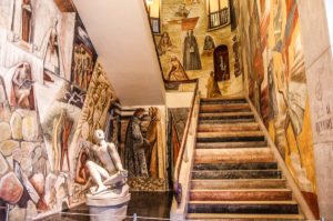 Colourful staircase and frescoed walls - University of Padua - Padua, Veneto, Italy - www.rossiwrites.com