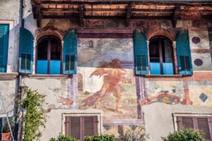 Close-up of the frescoes of the Mazzanti House on Piazza delle Erbe - Verona, Veneto, Italy - rossiwrites.com