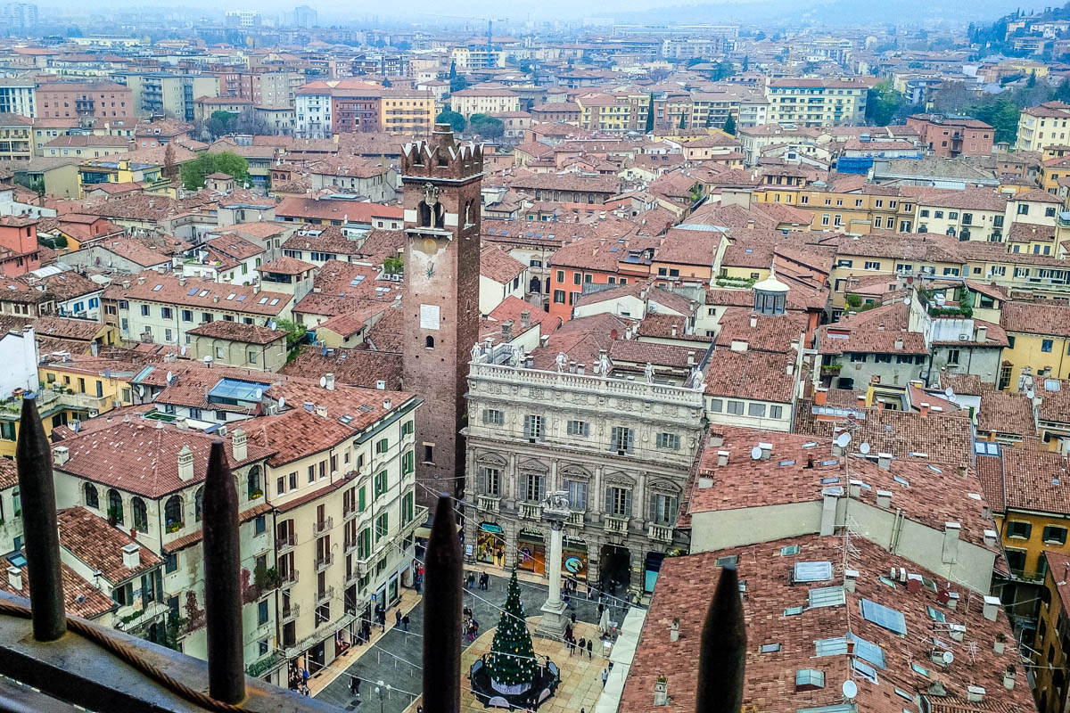 Piazza delle Erbe seen from the top of the Lamberti Tower - Verona, Veneto, Italy - rossiwrites.com