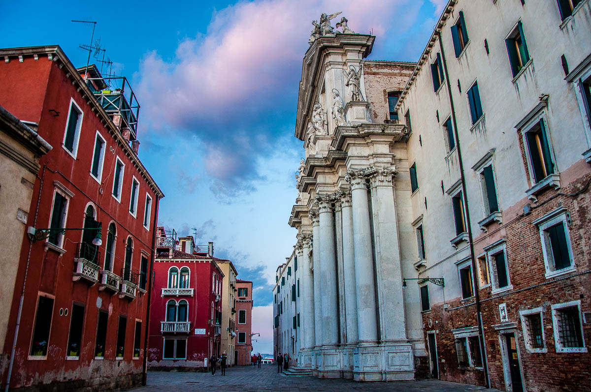 Church of Santa Maria Assunta (known as I Gesuiti) with a pink cloud - Venice, Italy - rossiwrites.com