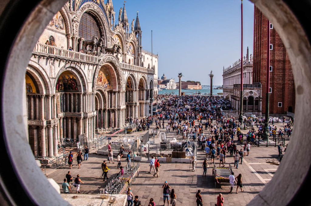 St. Mark's Basilica and St. Mark's Piazzetta seen from St. Mark's Clocktower - Venice, Italy - rossiwrites.com