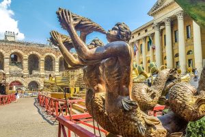 Piazza Bra with Arena di Verona and stagesets for the Verona Opera Festival - Verona, Italy - rossiwrites.com