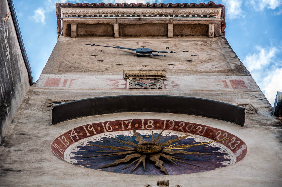 The civic tower with two clock dials - Piazza Flaminio - Serravale (Vittorio Veneto) - Veneto, Italy - rossiwrites.com