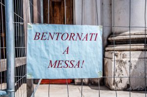 Sign announcing the reopening of the churches for religious services - Venice, Italy - rossiwrites.com