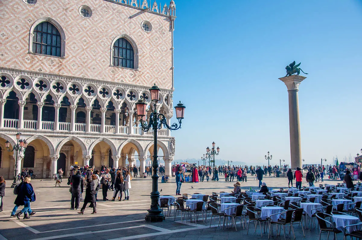 The Doge's Palace with the pillar of the Venetian Lion - St. Mark's Square - Venice, Italy - rossiwrites.com