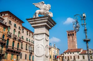 The Lion of St. Mark's on Piazza della Liberta - Bassano del Grappa, Veneto, Italy - rossiwrites.com