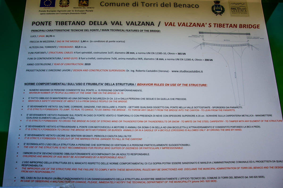 Rules for crossing the Tibetan bridge - Torri del Benaco, Lake Garda, Veneto, Italy - rossiwrites.com