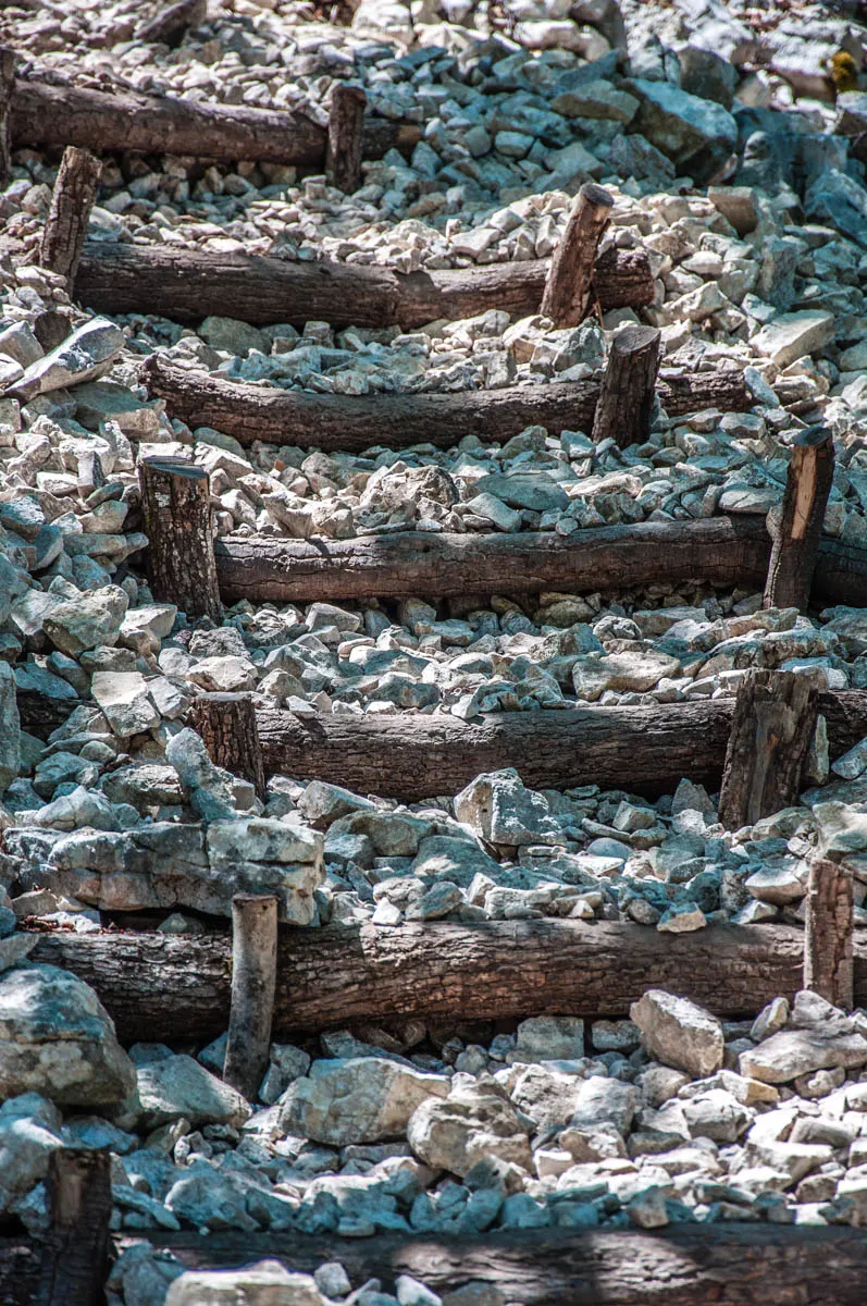 The pebble steps leading to the Tibetan Bridge - Crero, Lake Garda, Veneto, Italy - rossiwrites.com