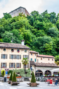 View of the village's historic part with the hilltop castle - Polcenigo, Friuli Venezia Giulia, Italy - rossiwrites.com