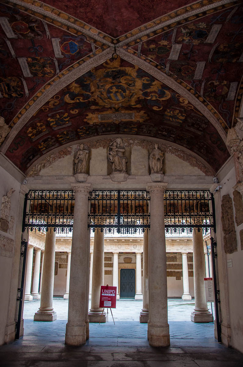 The frescoed and decorated portico of Palazzo Bo - Historic seat of Padua University - Padua, Veneto, Italy - rossiwrites.com