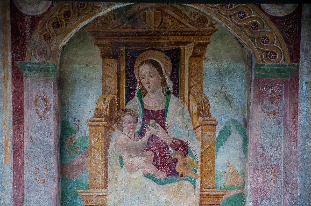 A fresco on the wall of the small church of Nesso - Lake Como, Italy - rossiwrites.com