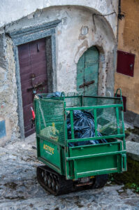 The rubbish collecting vehicle on a flight of steps - Nesso, Lake Como, Italy - rossiwrites.com