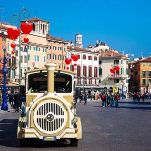Sightseeing train on Piazza Bra - Verona, Italy - rossiwrites.com
