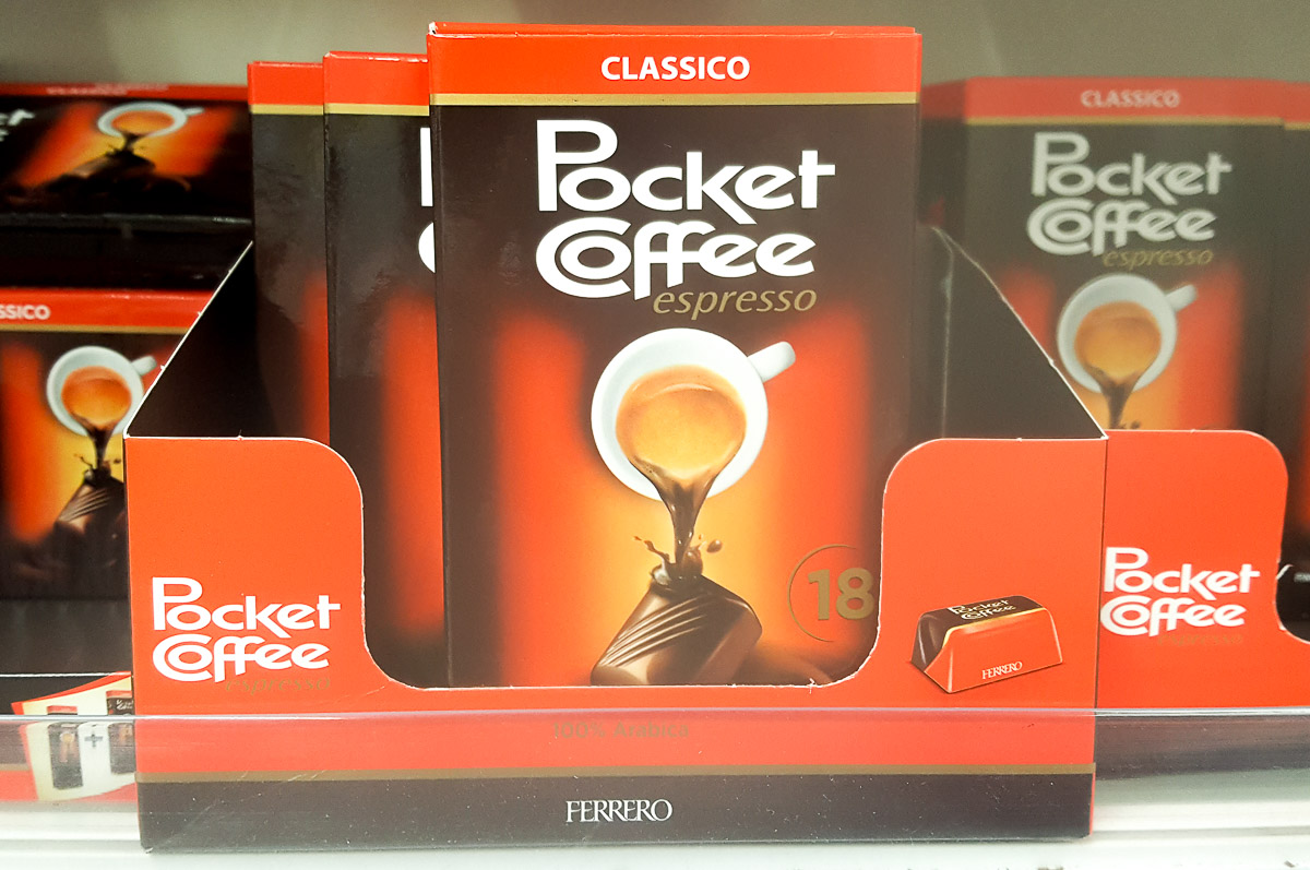 Boxes of Pocket Coffee chocolates - Vicenza, Italy - rossiwrites.com