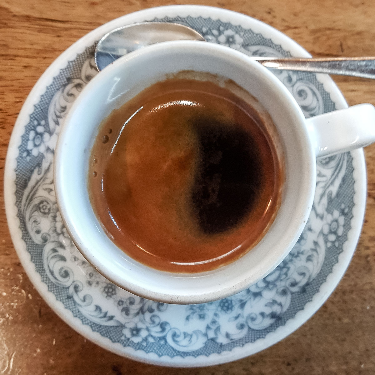 Cup of espresso photographed from above - Vicenza, Italy - rossiwrites.com