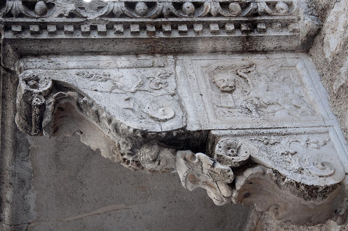 The winged Venetian lion adorning a balcony support - Venzone, Italy - rossiwrites.com