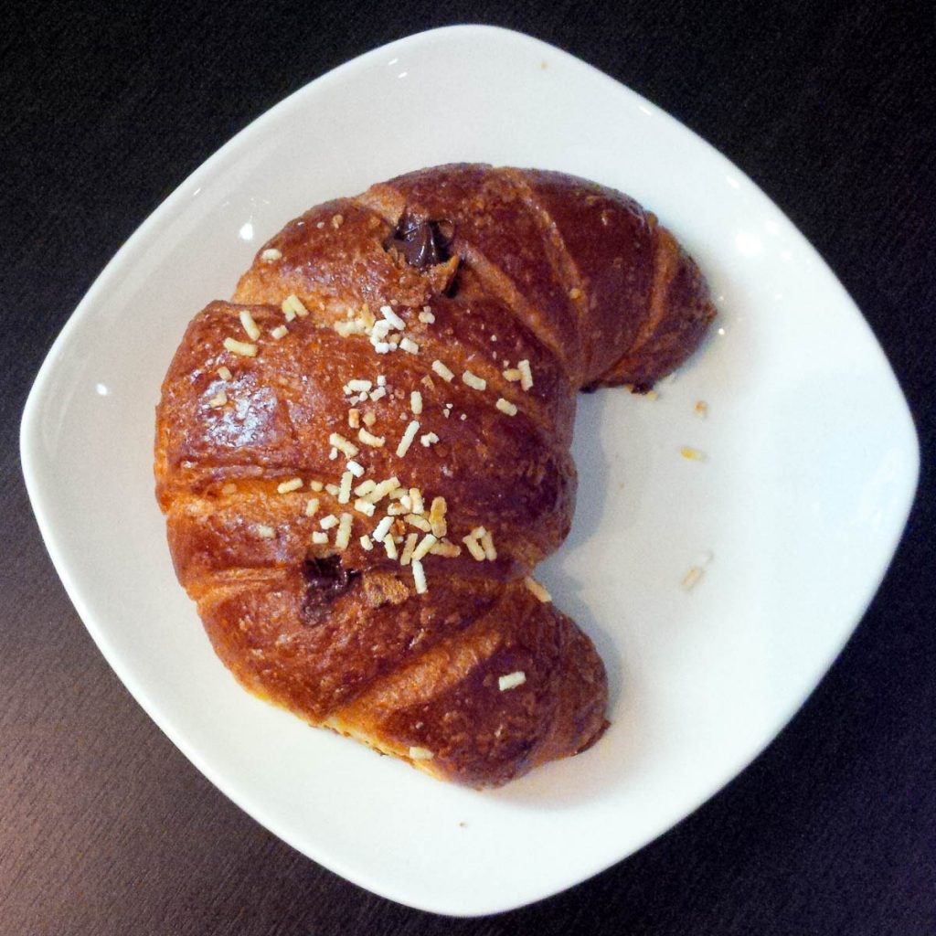 Chocolate brioche as part of a typical Italian breakfast - Vicenza, Italy - rossiwrites.com