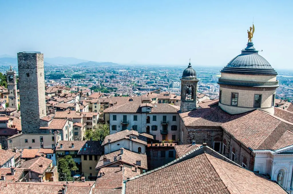 View of the Upper City and the Lower City from the Civic Tower - Bergamo Citta' Alta, Lombardy, Italy - rossiwrites.com