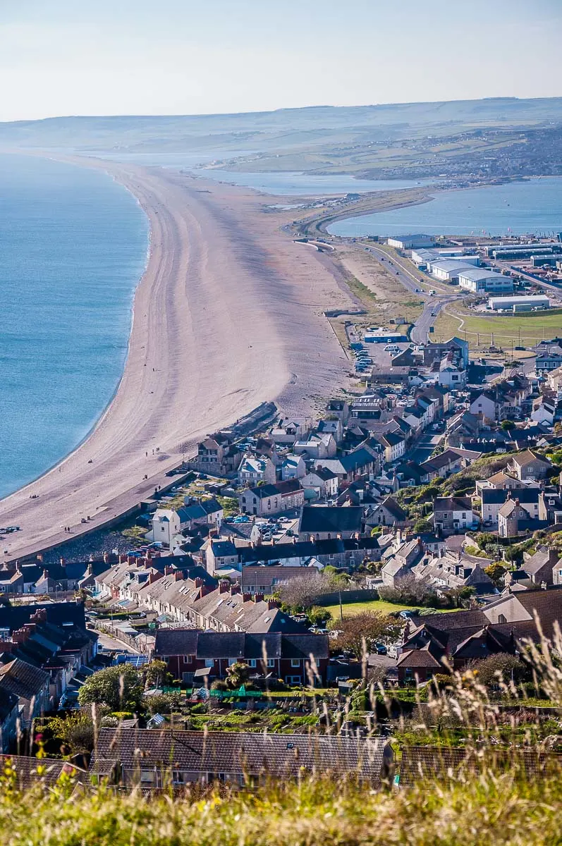 Chesil Beach seen from the top of the Isle of Portland - Dorset, England - rossiwrites.com