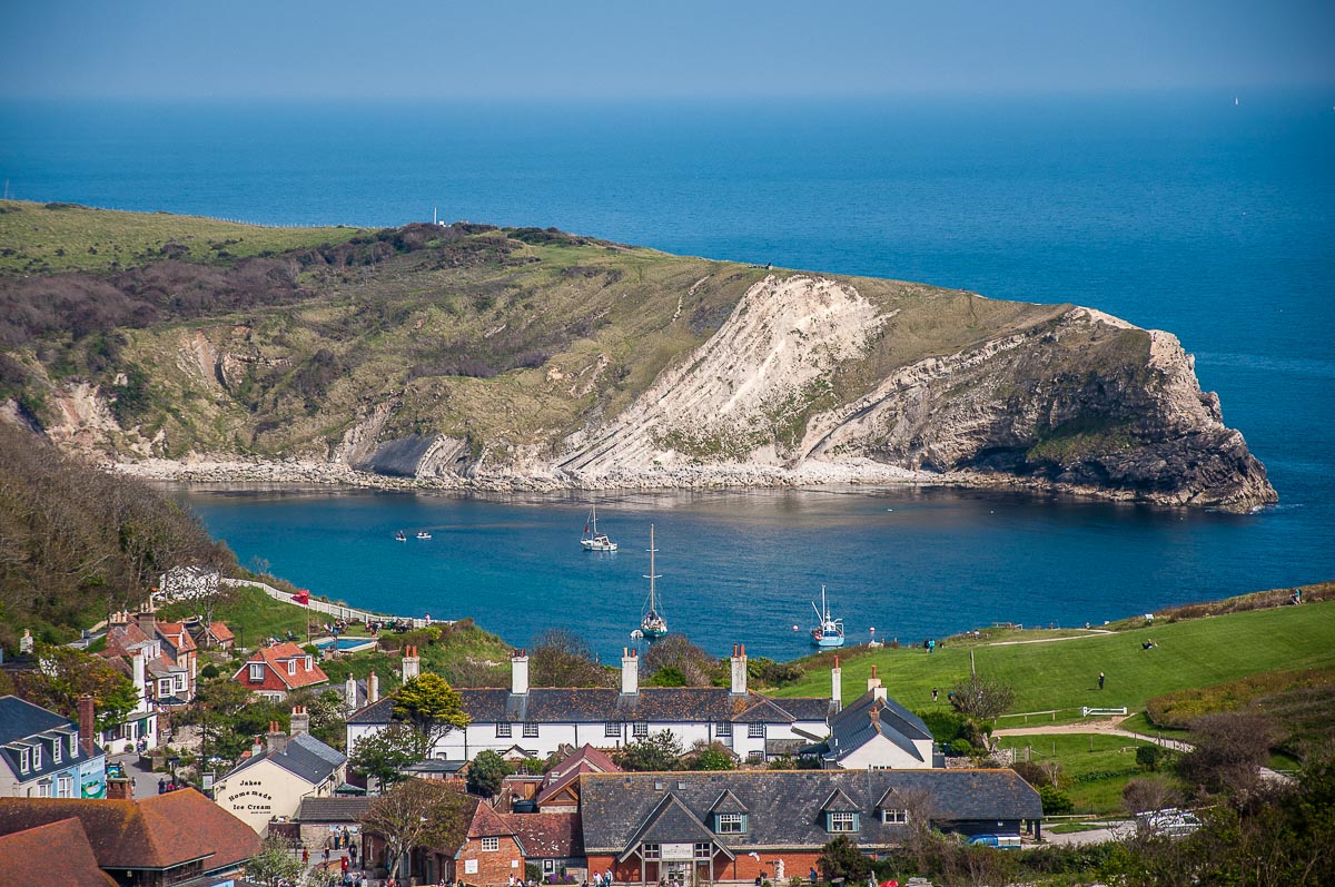 View from the coastal path of Lulworth Cove on the Jurassic Coast - Dorset, England - rossiwrites.com