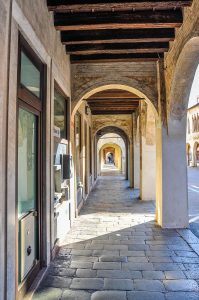 Long portico in the historic centre - Cittadella, Italy - rossiwrites.com