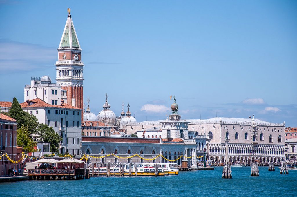 The Southern end of the Giudecca Canal with the Doge's Palace and the St. Mark's Belltower - Venice, Italy - rossiwrites.com