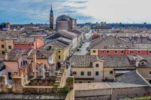 The historic centre seen from the top of Porta Bassano - Cittadella, Italy - rossiwrites.com