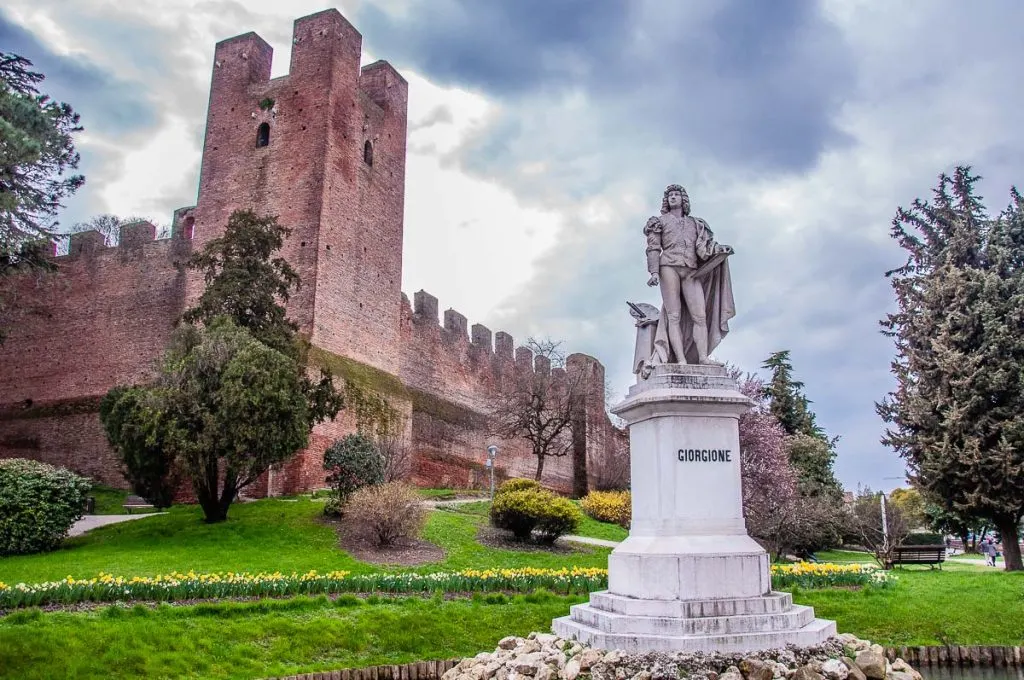 The monument of Giorgione and the defensive walls of the town of Castelfranco Veneto - Veneto, Italy - rossiwrites.com