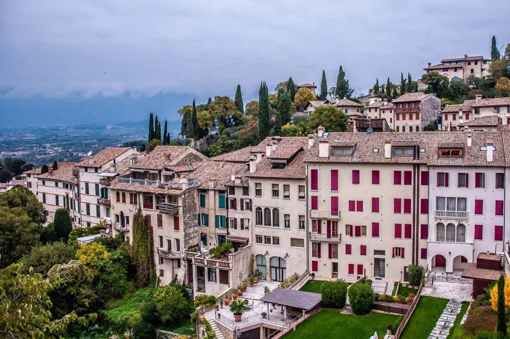 View of the beautiful houses of the town of Asolo - Veneto, Italy - rossiwrites.com