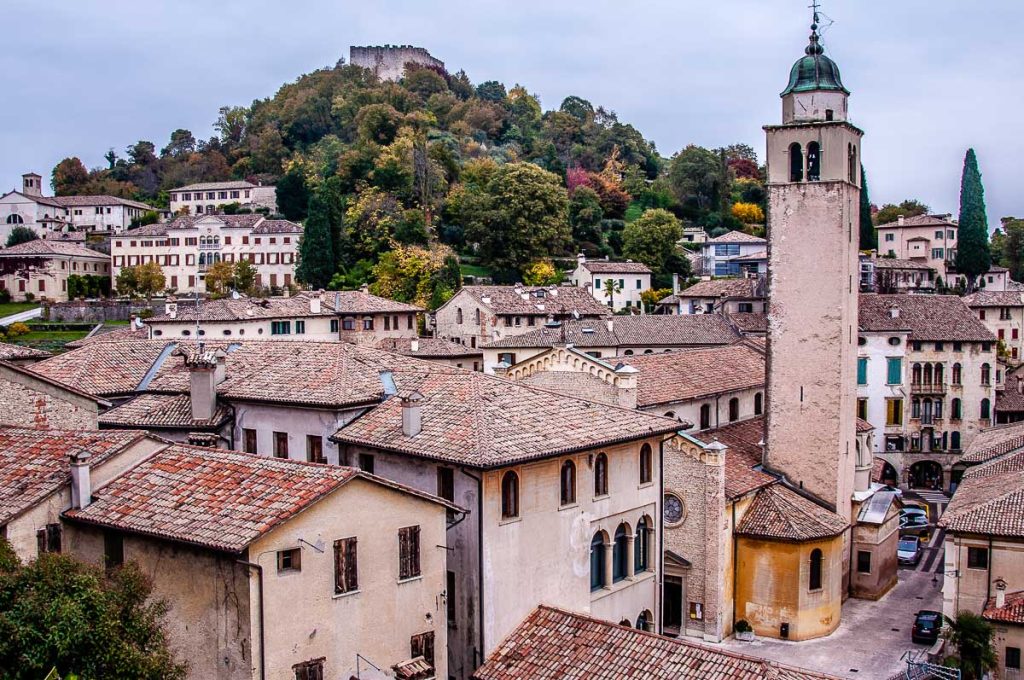 View of the town of Asolo with the hilltop fortress Rocca - Veneto, Italy - rossiwrites.com