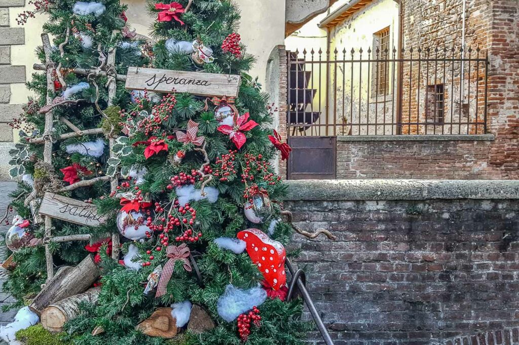 Christmas trees next to the ancient watermills - Borghetto sul Mincio - rossiwrites.com