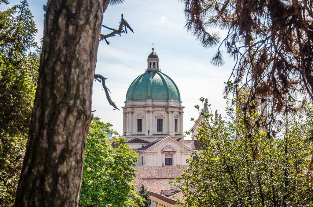 The dome of Duomo Nuovo seen from Cidneo Hill - Brescia, Italy - rossiwrites.com
