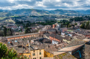 Bird's-eye view of Brisighella with the rolling hills of Emilia-Romagna in Italy - rossiwrites.com