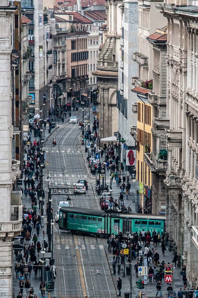 A central street seen from the rooftop of Galleria Vittorio Emanuele II - Milan, Italy - rossiwrites.com
